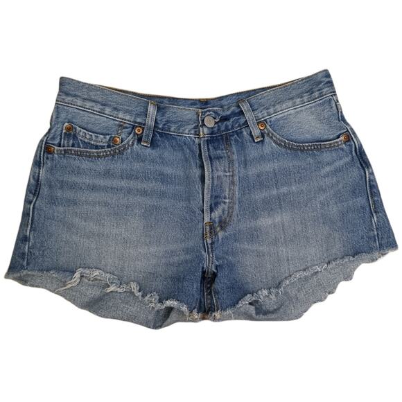 Levi's 501 Button Fly Cut Off Mom Denim Jean Shorts Size 28 - Picture 2 of 12